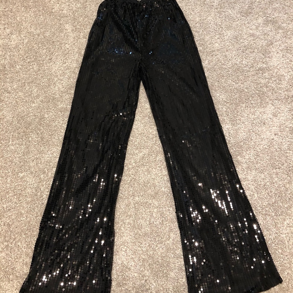 Black Sequins Black Wide Leg Pants